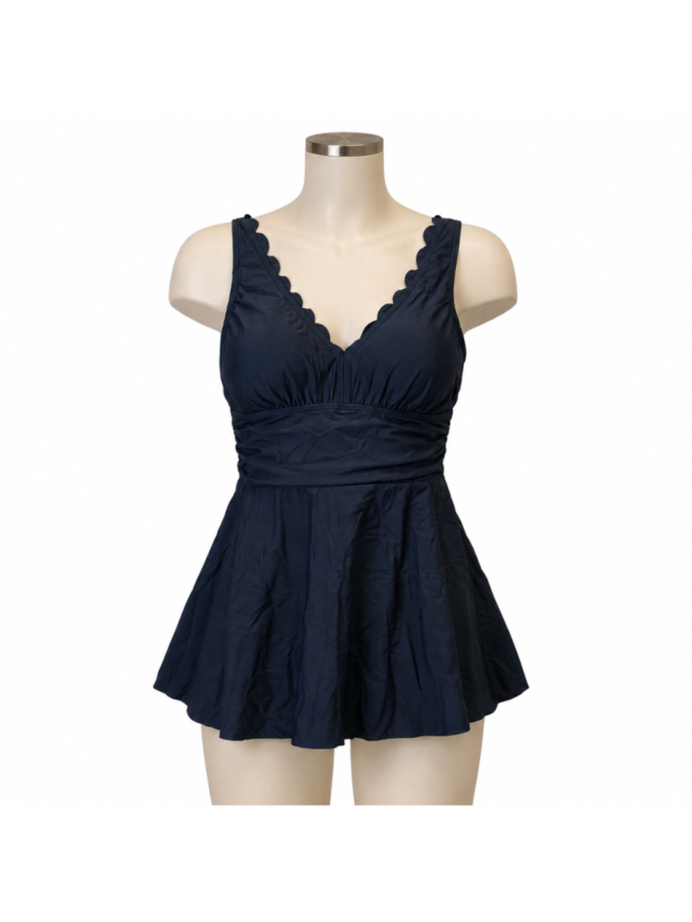 Women’s One Piece Ruched Swimdress – Charmo – Black – Size 1X – NWT